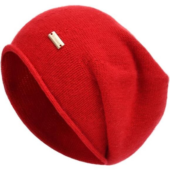 Ladies Wool Knitted Skull Beanies Cap Red